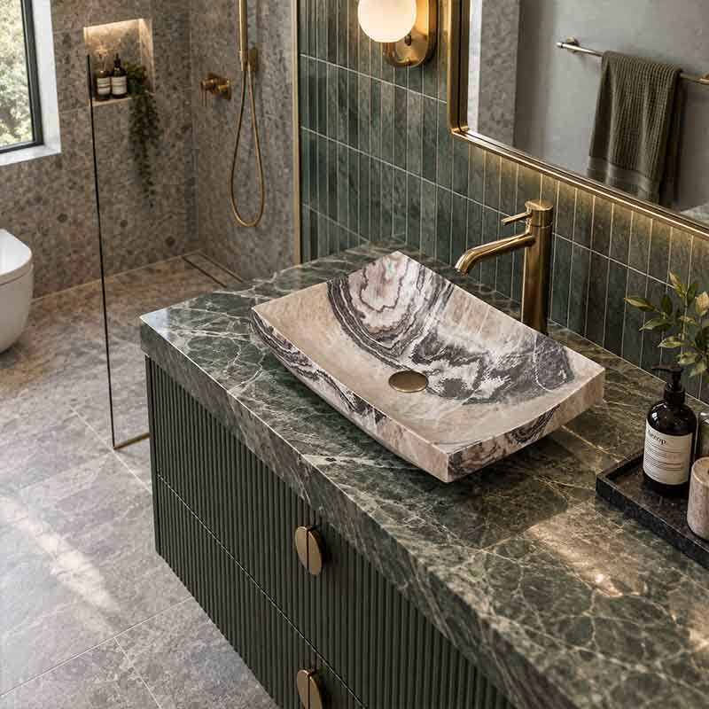 Infinity Special Shape Purple Onyx Surface Vintage Stone Above Counter Basin NO Overflow 550x380x140mm - Multi Colour