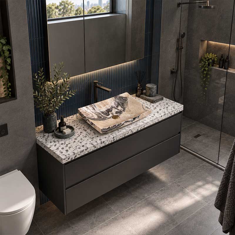 Infinity Special Shape Purple Onyx Surface Vintage Stone Above Counter Basin NO Overflow 550x380x140mm - Multi Colour