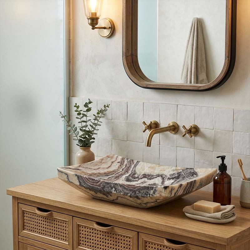 Infinity Special Shape Purple Onyx Surface Vintage Stone Above Counter Basin NO Overflow 550x380x140mm - Multi Colour