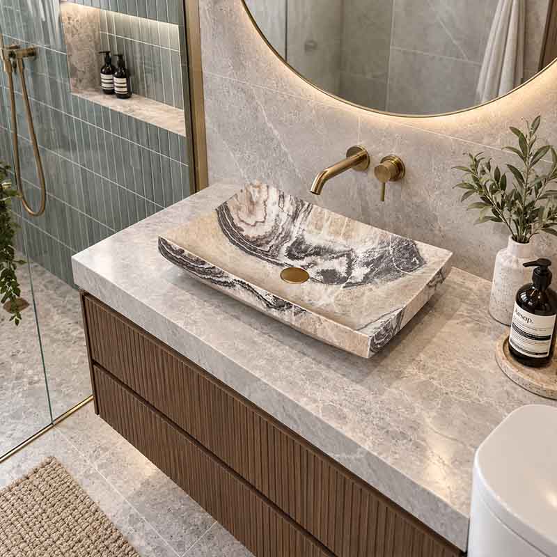 Infinity Special Shape Purple Onyx Surface Vintage Stone Above Counter Basin NO Overflow 550x380x140mm - Multi Colour