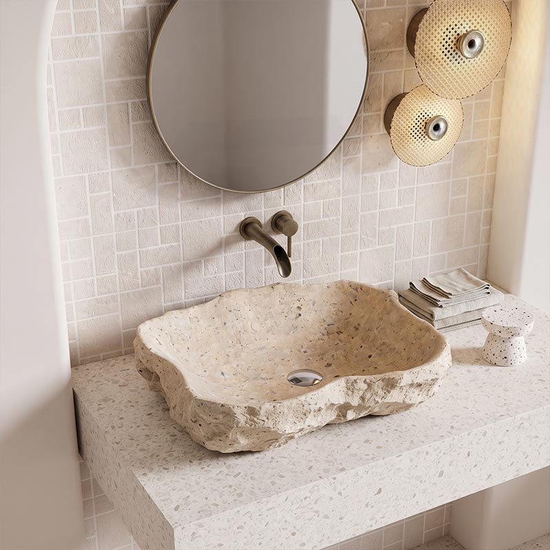 Above Counter Stone Basin Special Shape Bathroom Wash Basin Vintage Antique 500x380x150mm - Marble Surface