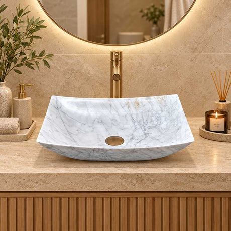 Above Counter Stone Basin Special Shape Marble Surface Bathroom Wash Basin Vintage 500x400x135mm