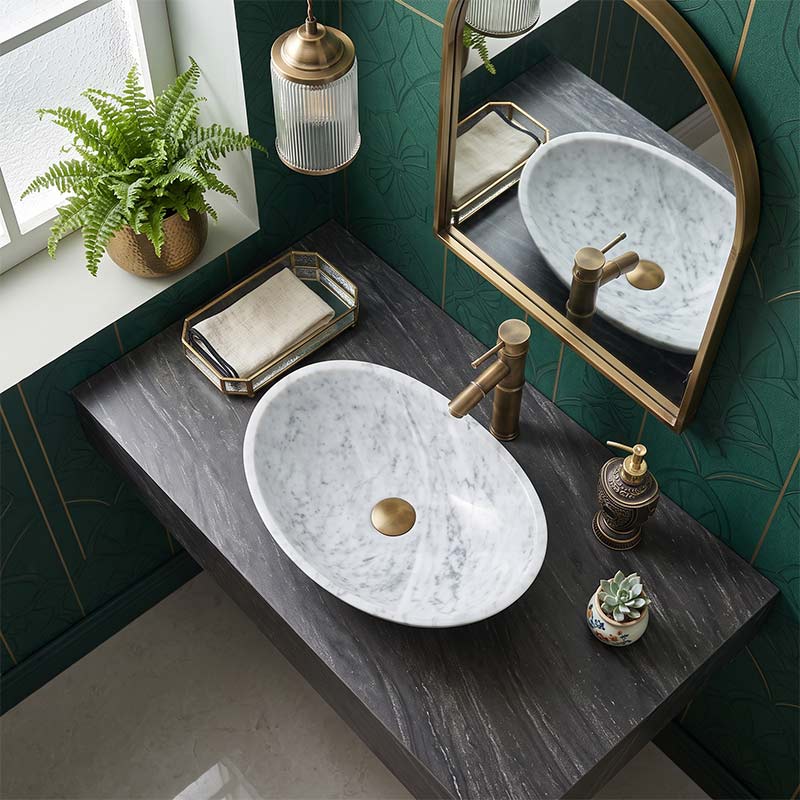 Above Counter Stone Basin Oval Marble Surface Antique Vintage Bathroom Wash Basin 480x330x120mm