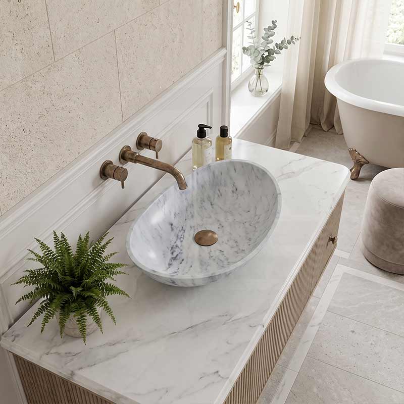 Above Counter Stone Basin Oval Marble Surface Antique Vintage Bathroom Wash Basin 480x330x120mm