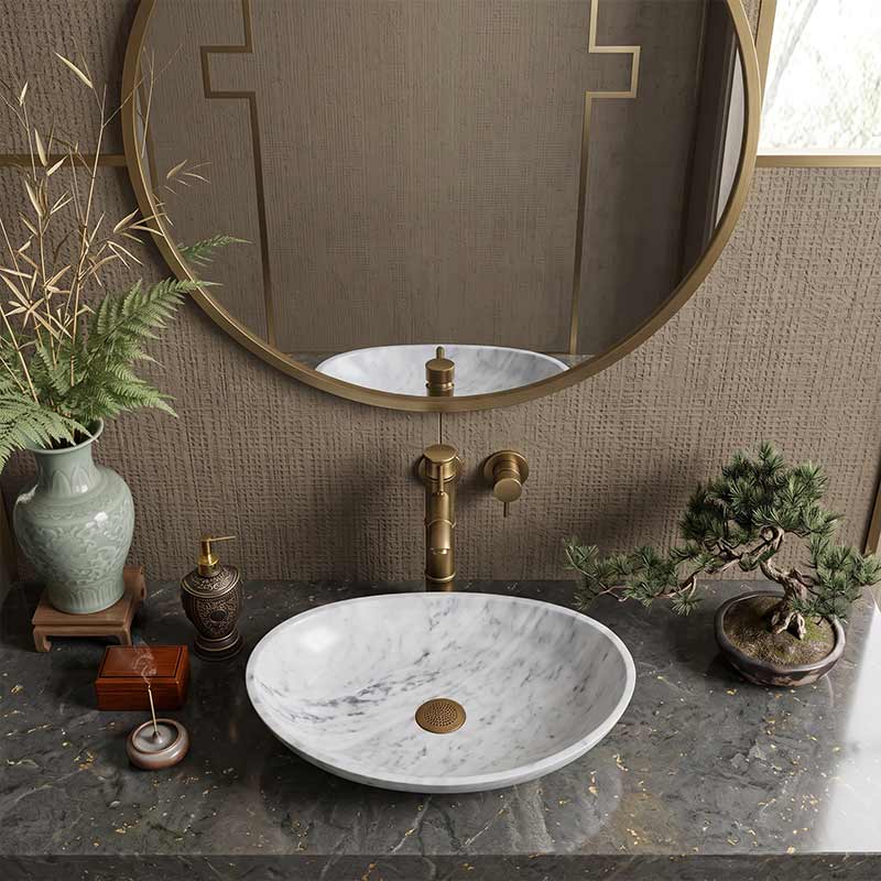 Above Counter Stone Basin Oval Marble Surface Antique Vintage Bathroom Wash Basin 480x330x120mm