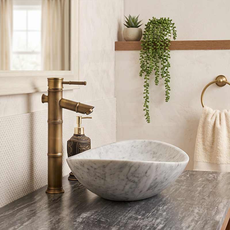 Above Counter Stone Basin Oval Marble Surface Antique Vintage Bathroom Wash Basin 480x330x120mm
