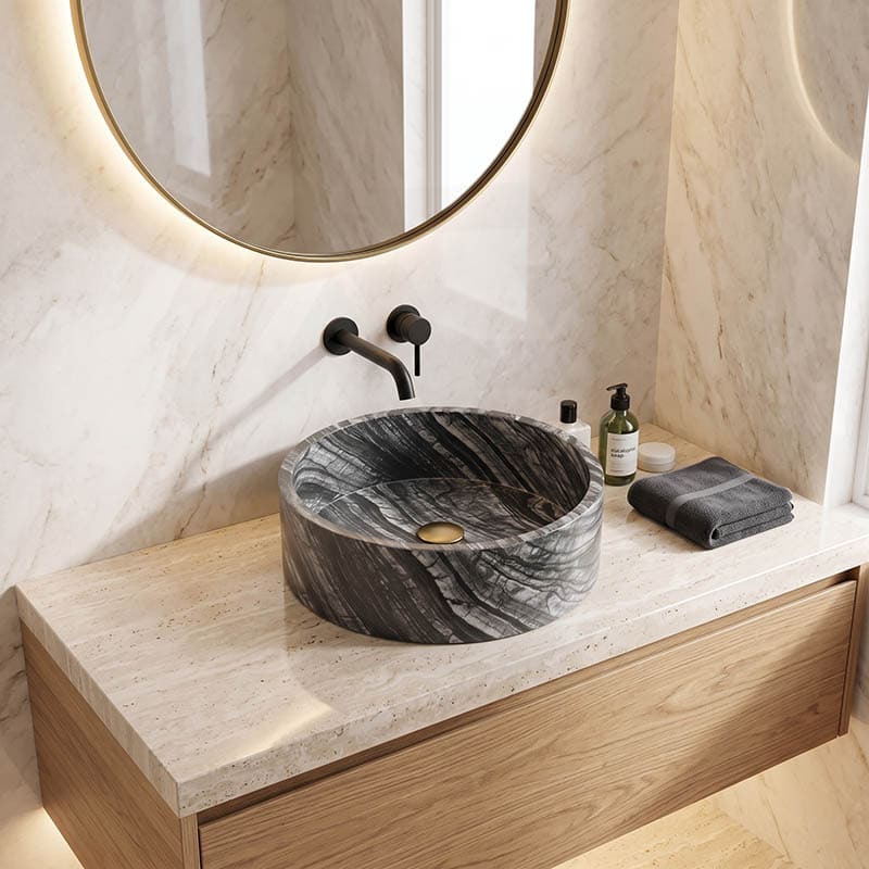 Above Counter Nature Stone Round Basin 420x420x140mm - Marble Surface