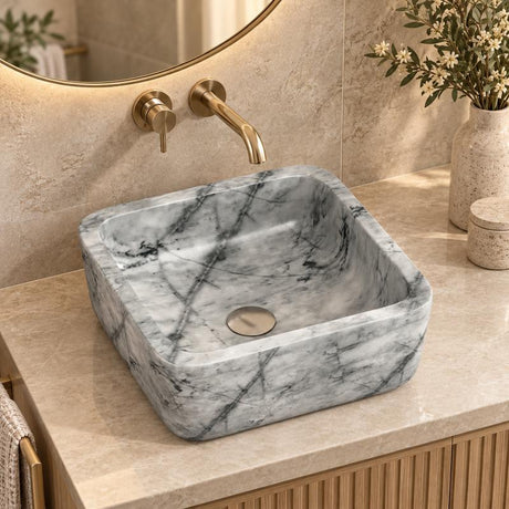 Square Above Counter Stone Basin 400x400x140mm - Marble Finish