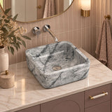 Square Above Counter Stone Basin 400x400x140mm - Marble Finish