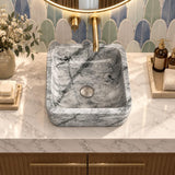 Square Above Counter Stone Basin 400x400x140mm - Marble Finish