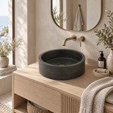 Round Above Counter Basin Nature Stone 400x400x120mm - Black Marble