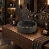 Round Above Counter Basin Nature Stone 400x400x120mm - Black Marble