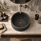 Round Above Counter Basin Nature Stone 400x400x120mm - Black Marble