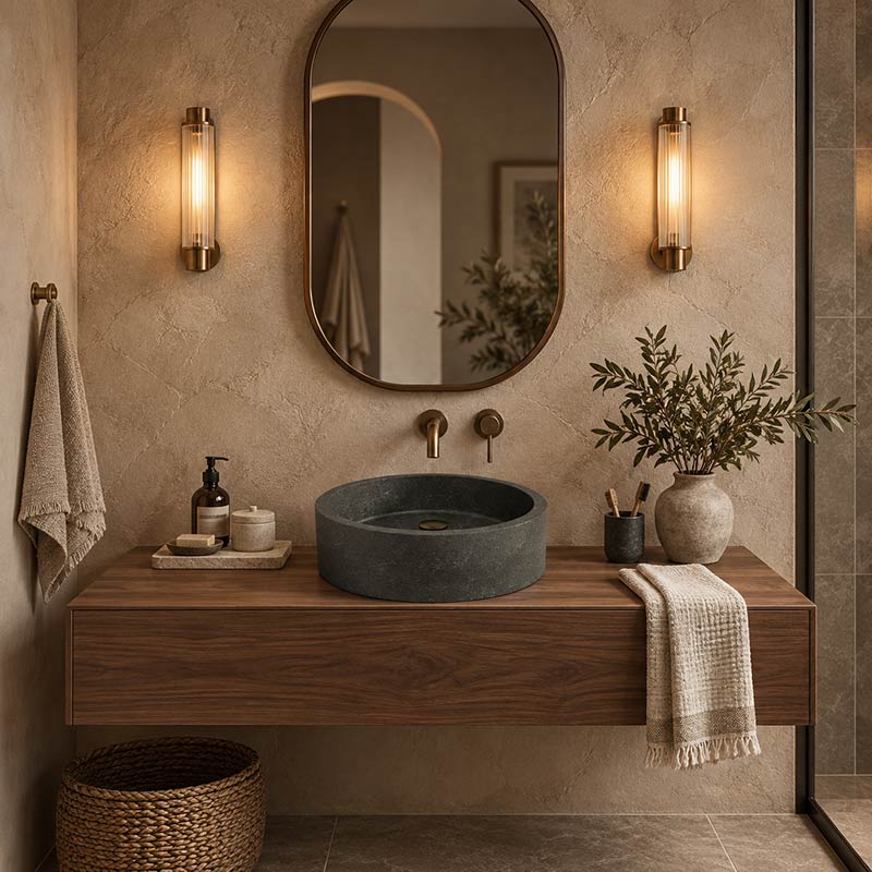 Round Above Counter Basin Nature Stone 400x400x120mm - Black Marble