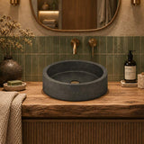 Round Above Counter Basin Nature Stone 400x400x120mm - Black Marble