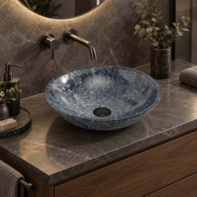 Round Above Counter Stone Basin 420x420x140mm - Marble Finish