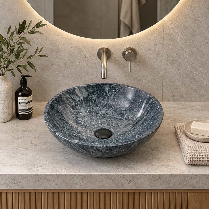 Round Above Counter Stone Basin 420x420x140mm - Marble Finish