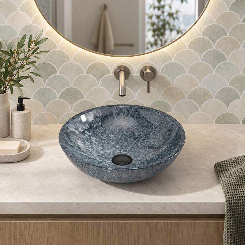 Round Above Counter Stone Basin 420x420x140mm - Marble Finish