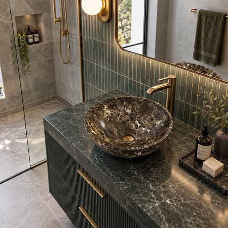 Infinity Round Nature Stone Above Counter Basin NO Overflow 420x420x140mm - Black Marble