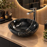 Marble Stone Wash Basin Nero Marquina Round 420x420x140mm - Gloss Black