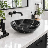 Marble Stone Wash Basin Nero Marquina Round 420x420x140mm - Gloss Black