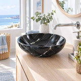Marble Stone Wash Basin Nero Marquina Round 420x420x140mm - Gloss Black