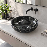 Marble Stone Wash Basin Nero Marquina Round 420x420x140mm - Gloss Black