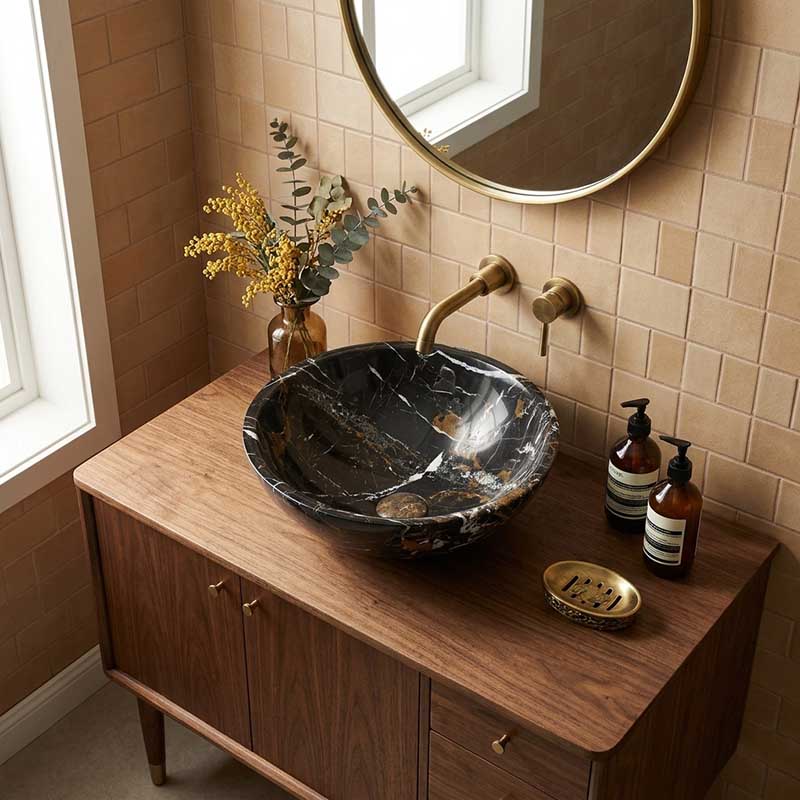 Onyx Marble Stone Above Counter Basin 420x420x140mm - Black