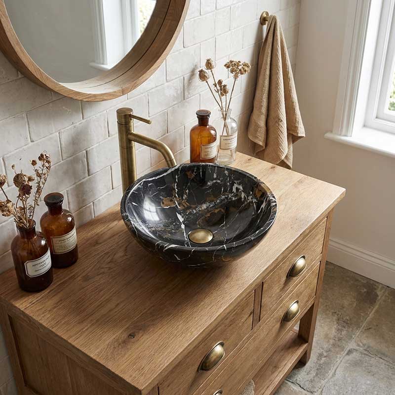 Onyx Marble Stone Above Counter Basin 420x420x140mm - Black