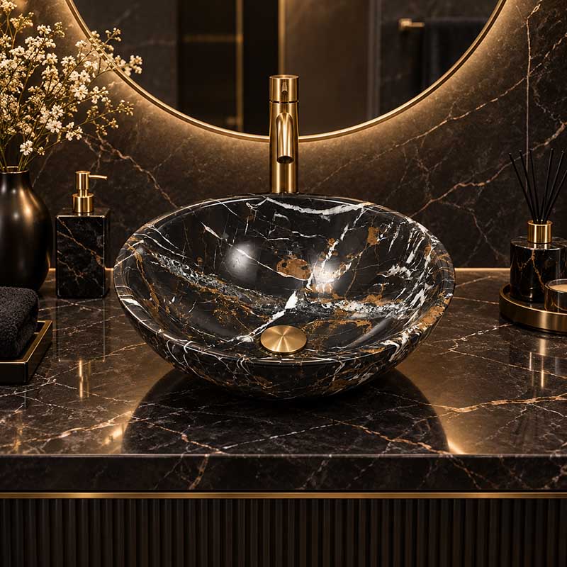 Onyx Marble Stone Above Counter Basin 420x420x140mm - Black