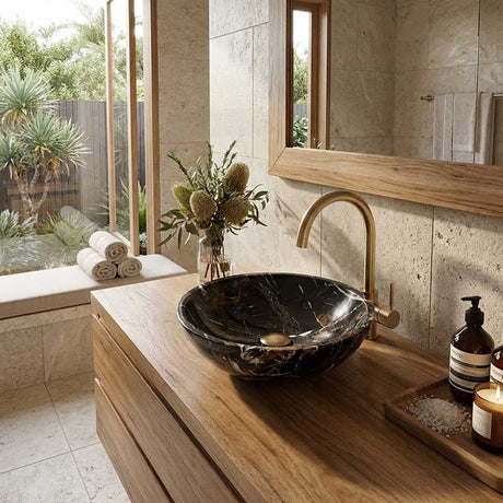 Onyx Marble Stone Above Counter Basin 420x420x140mm - Black