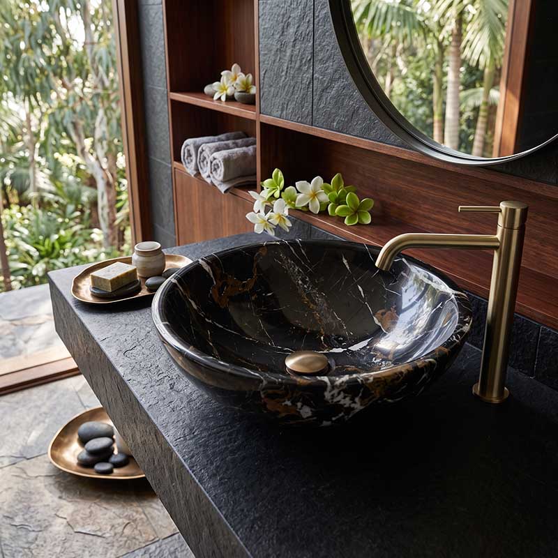 Onyx Marble Stone Above Counter Basin 420x420x140mm - Black