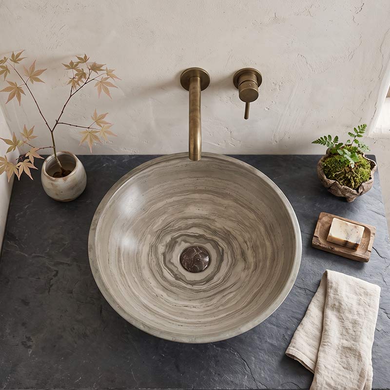 Marble Stone Round Wash Basin 420x420x140mm - Wooden Grey