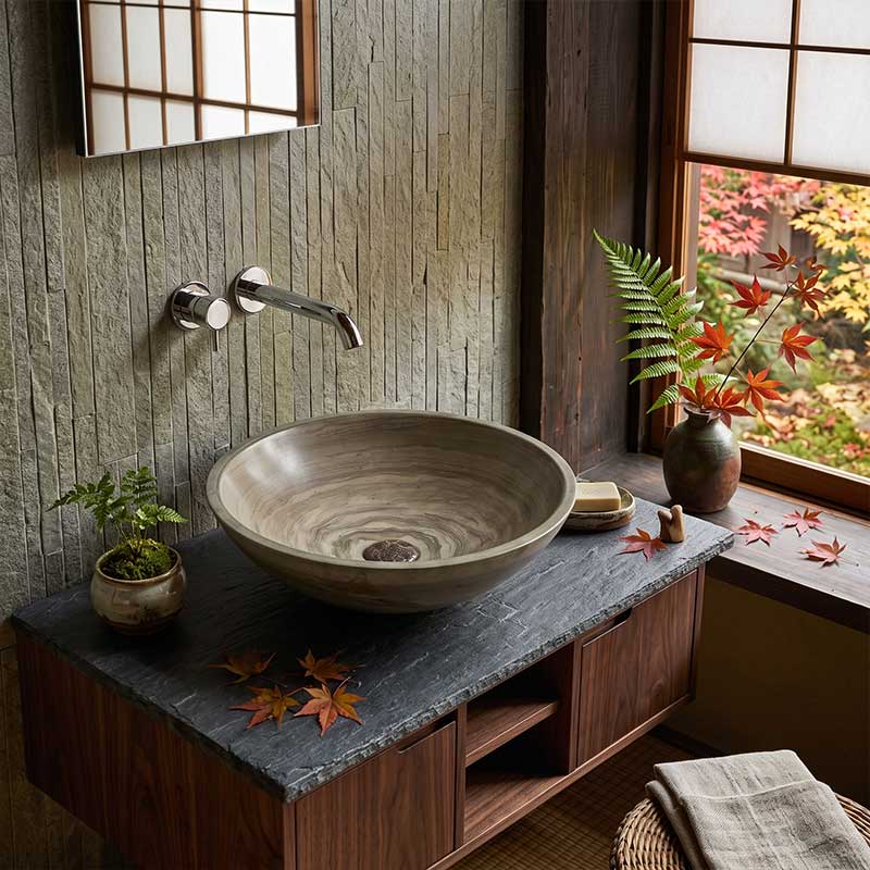 Marble Stone Round Wash Basin 420x420x140mm - Wooden Grey