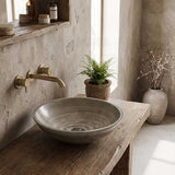 Marble Stone Round Wash Basin 420x420x140mm - Wooden Grey