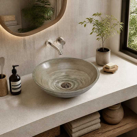 Marble Stone Round Wash Basin 420x420x140mm - Wooden Grey