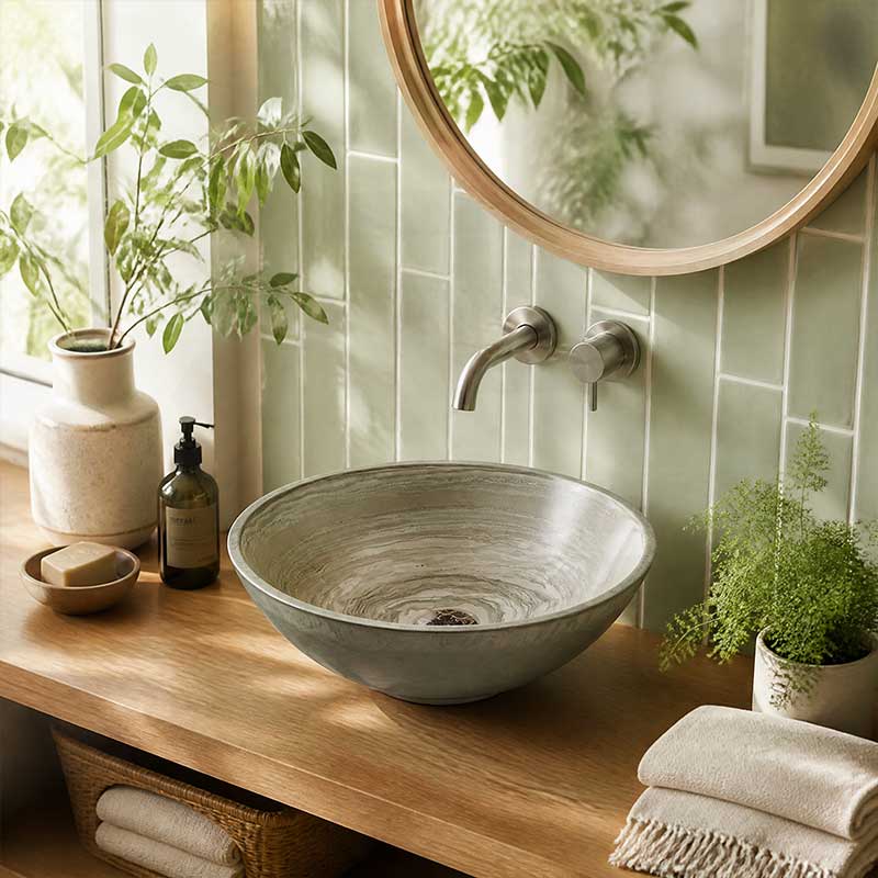 Marble Stone Round Wash Basin 420x420x140mm - Wooden Grey
