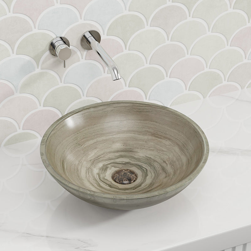 420X420X140Mm Wooden Grey Marble Stone Round Wash Basin