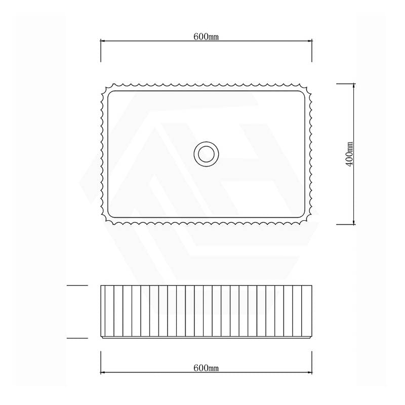Rectangle Above Counter Basin 600x400x150mm - Marble Matt Surface