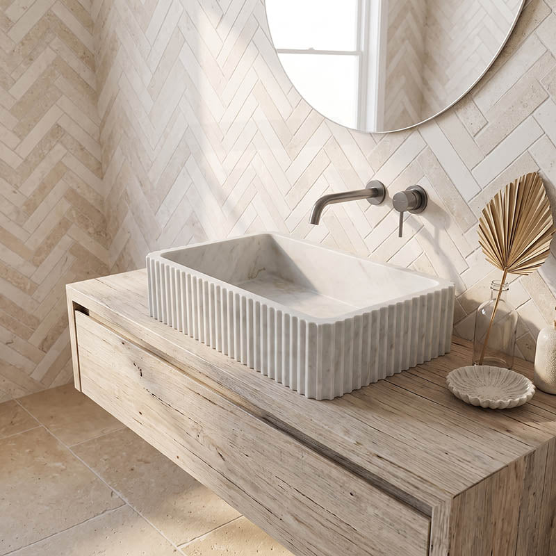 Rectangle Above Counter Basin 600x400x150mm - Marble Matt Surface