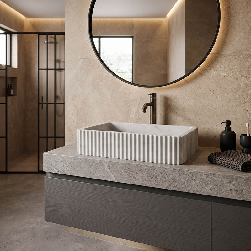Rectangle Above Counter Basin 600x400x150mm - Marble Matt Surface