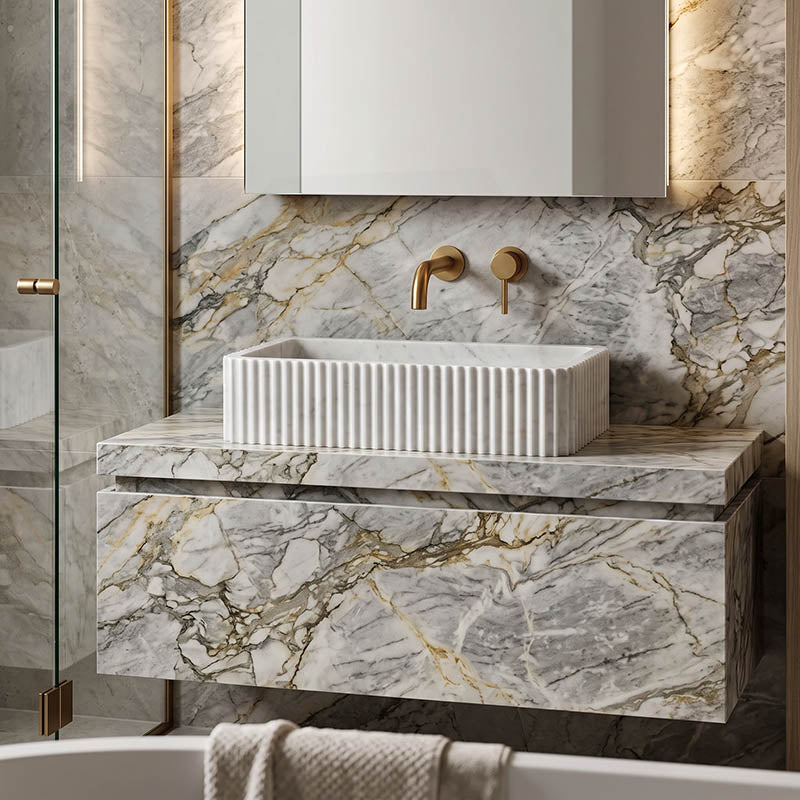 Rectangle Above Counter Basin 600x400x150mm - Marble Matt Surface