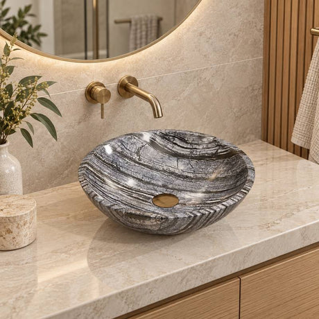 Round Stone Above Counter Basin 420x420x140mm - Marble Finish