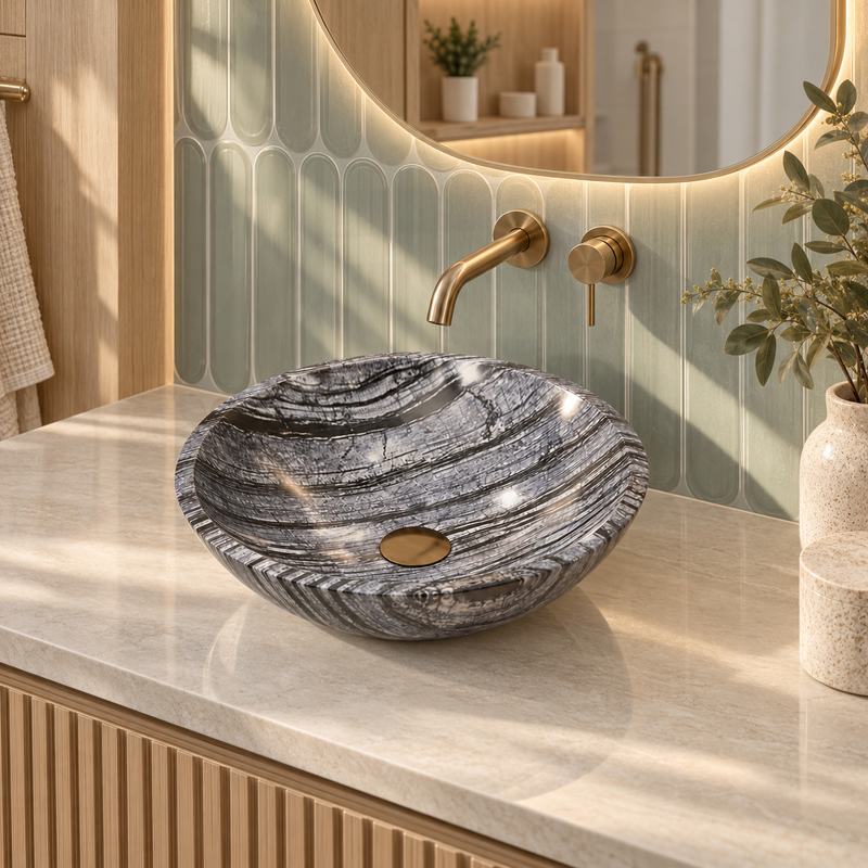 Round Stone Above Counter Basin 420x420x140mm - Marble Finish