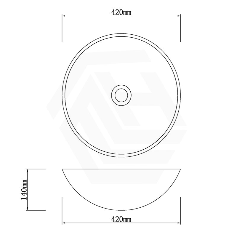 420x420x140mm Marble Finish Round Stone Basin Above Counter