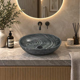 Oval Above Counter Marble Surface Stone Basin 510x380x150mm - Black Marble