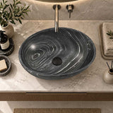 Oval Above Counter Marble Surface Stone Basin 510x380x150mm - Black Marble