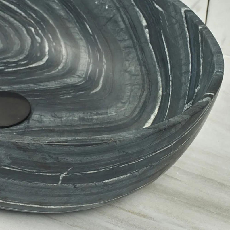 Oval Above Counter Marble Surface Stone Basin 510x380x150mm - Black Marble
