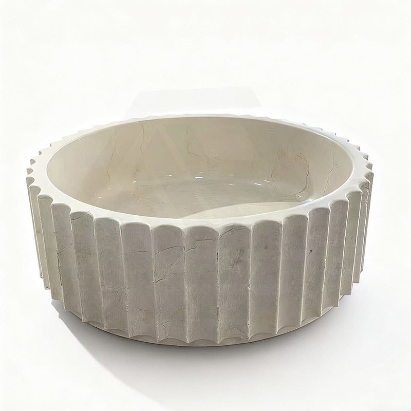 Infinity Fluted Round Above Counter Stone Basin 400x400x130mm - Beige Marble