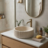Infinity Fluted Round Above Counter Stone Basin 400x400x130mm - Beige Marble